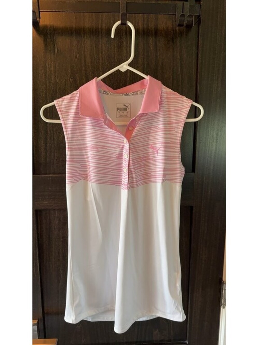 Puma Women's Sleeveless Pink and White Polo Shirt #0019